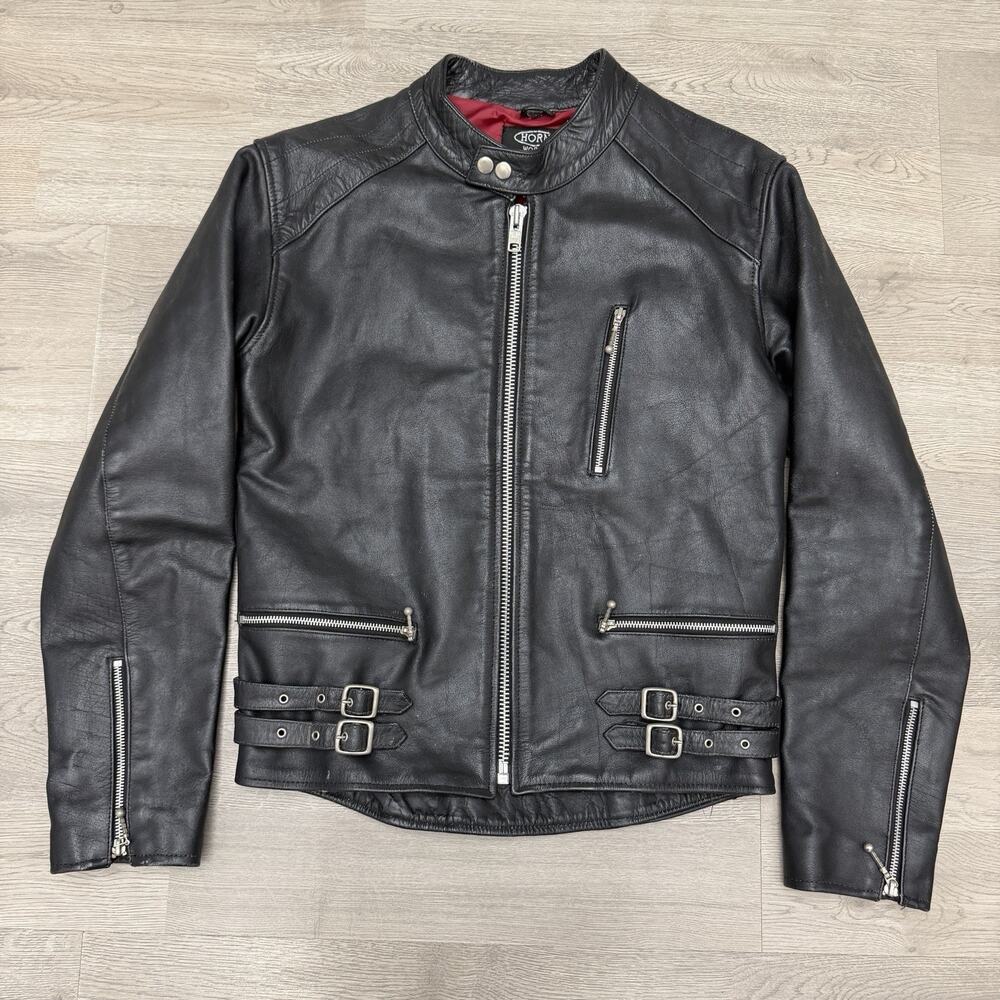 Horn Works Leather Jacket Women’s XL Black Cafe Racer Moto
